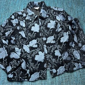 Vintage BFA Classics Zip Up Blazer Jacket Blue Leaf Print